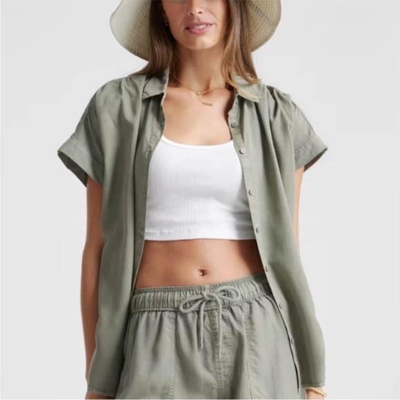 Quince Vintage Wash Tencel Camp Shirt in Olive Size XL - Picture 1 of 11